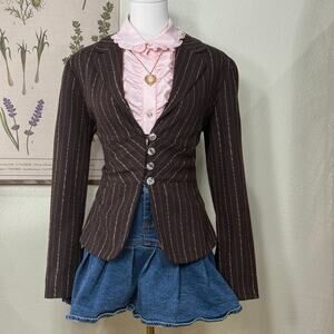90s Y2k Pinstripe Wool Jacket Gloomy Coquette Twee Academia Heritage Preppy 6